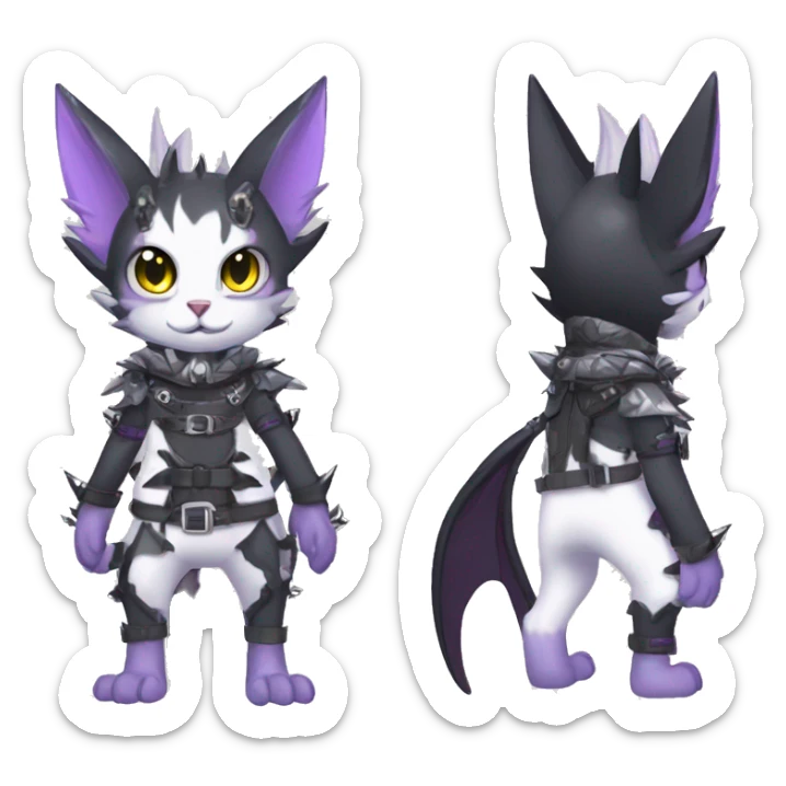 cool cute pretty black punk grey white Purple ethereal fantasy nargacuga-bat-cat-Fakemon spiked collar harness full body sticker