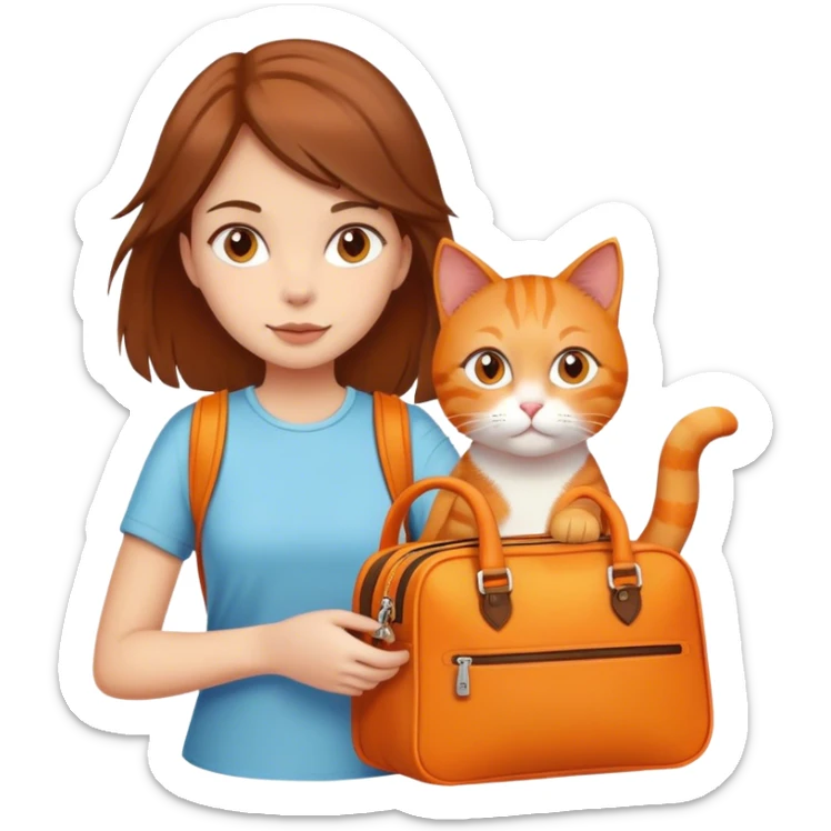 Girl with brown hair with orange cat and runaway bag sticker