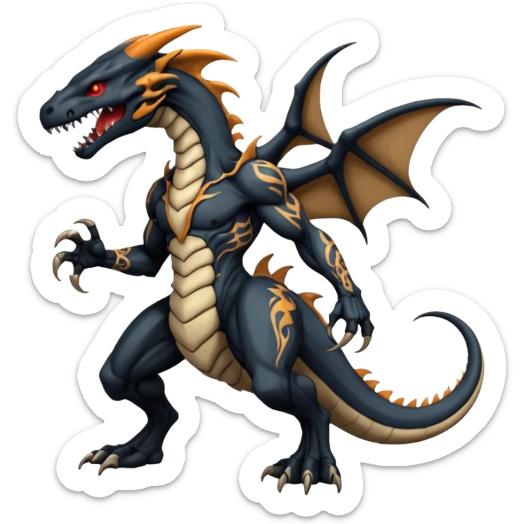  Venom-Marowak-Charizard-Xenomorph-hybrid-fantasy-creature (full body) with tribal tattoos sticker