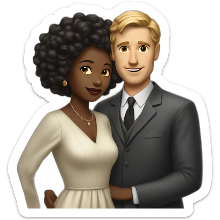 white man in late 50ties in love with younger black woman sticker
