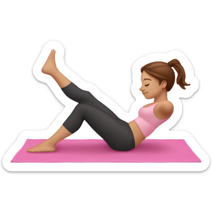 white girl with brown hair doing pilates on a pink yoga mat sticker