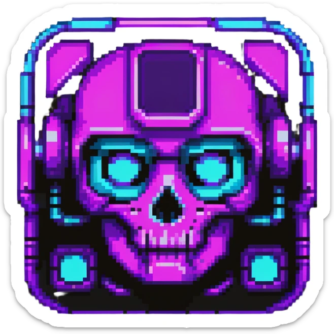 futuristic cyberpunk pixel art icon, vivid neon colors purple magenta cyan, minimal expressive design, 32x32, centered, high contrast, transparent background, no text, suitable for dark background, artist symbol sticker