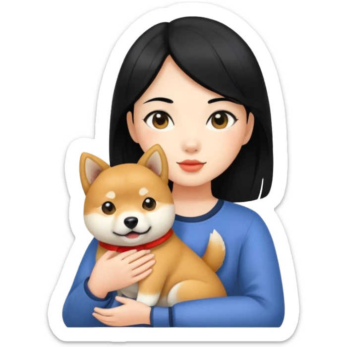 girl with black  hair holding a Shiba Inu sticker