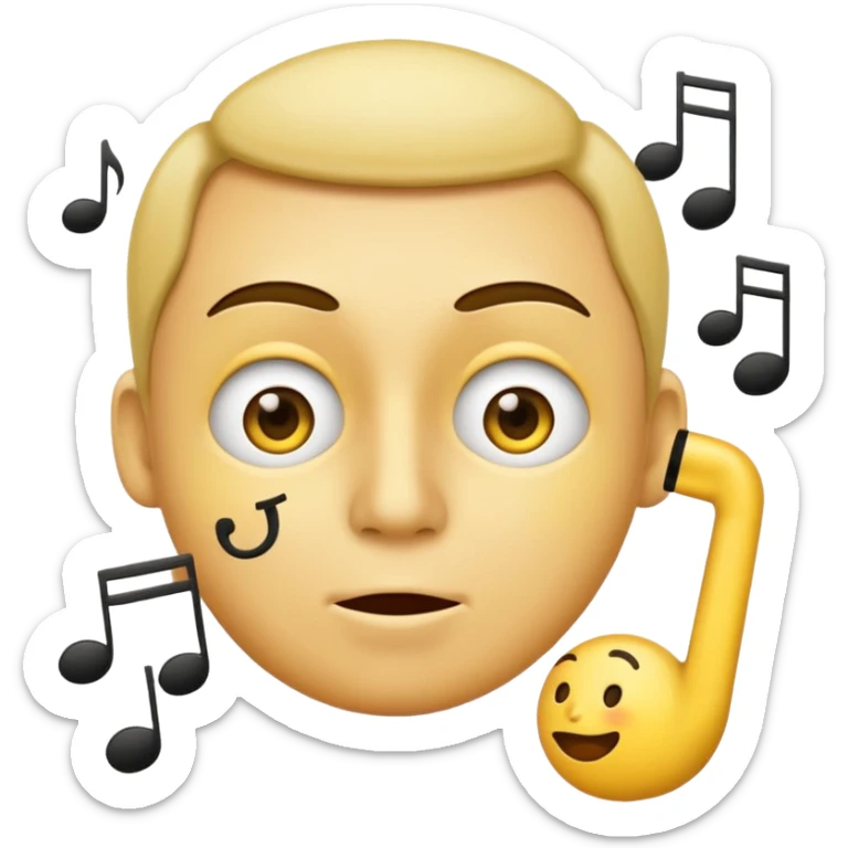 yellow face emoji whistling with music notes coming out its mouth and side-eyeing sticker
