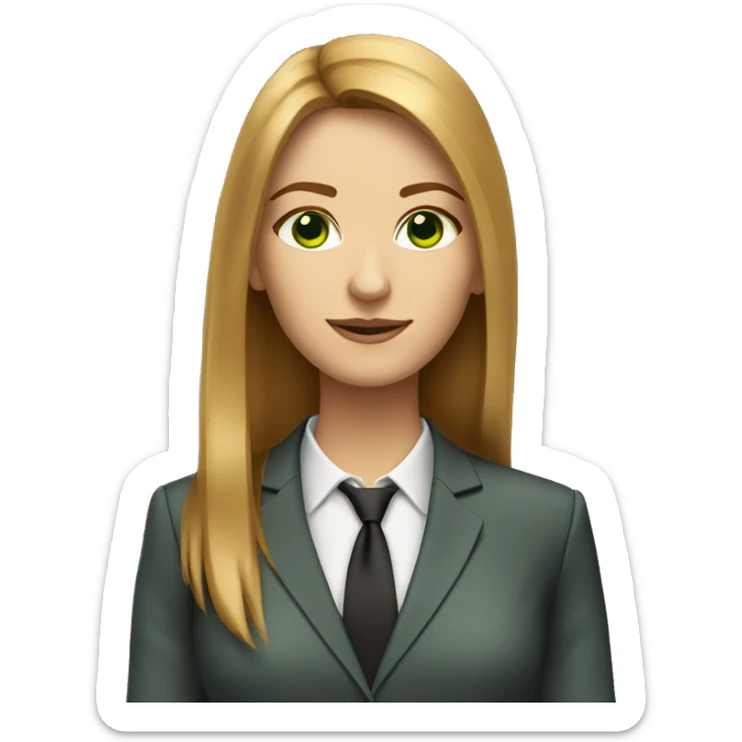 executive woman, long straight golden brown hair, green eyes, business suit sticker