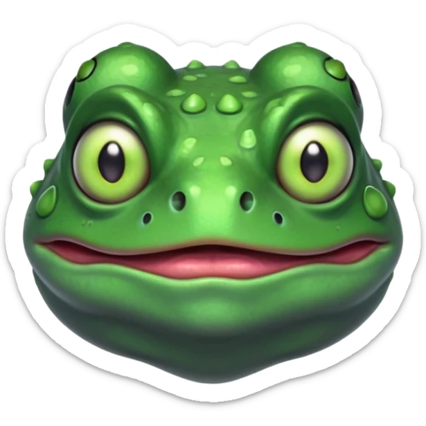 zombie frog portrait, head and shoulders only, slimy undead skin, glowing green eyes, funny creepy look, 3D cartoon, mobile game icon style, clean background, no text, no watermark
 sticker
