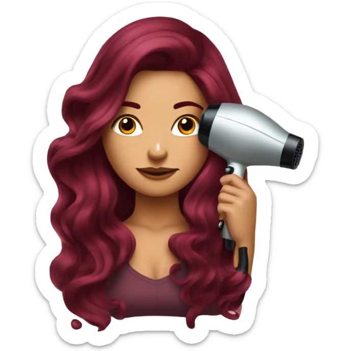 Beautiful tattooed  burgundy long haired woman blow drying her hair sticker