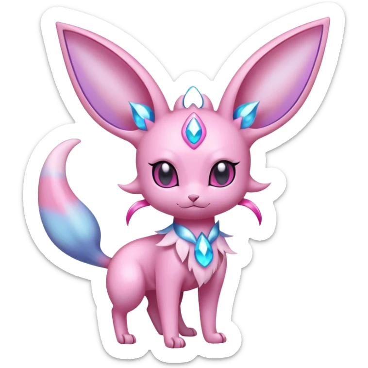 Shiny Cool Sparkly Cute Ethereal Espeon-Sylveon-Nidorino-Fakemon-hybrid-fusion- full body sticker