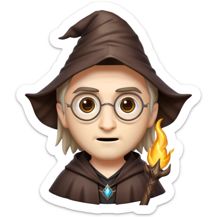 Cinematic Realistic Harry Potter Pop Culture Emoji, featuring a mystical, enchanted portrayal inspired by the iconic wizard rendered with lifelike magical details and dynamic lighting. sticker