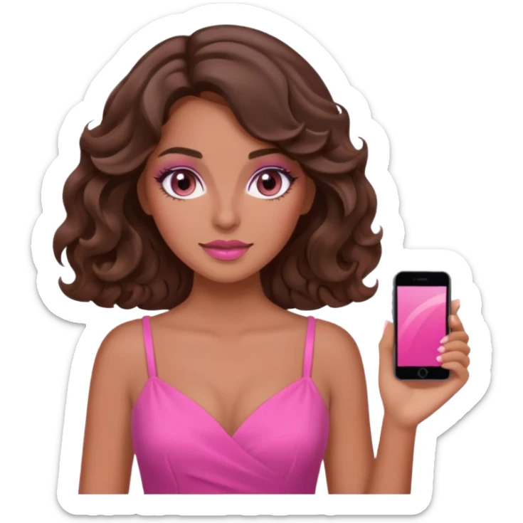 2026 brunette tanned wavy hair woman pink vibes sticker
