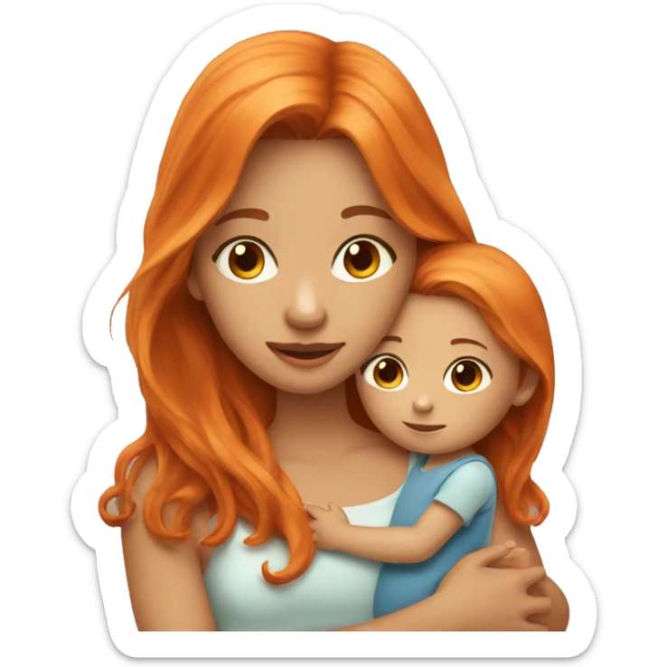 Girl with long orange hair holding boy baby with brown hair  sticker