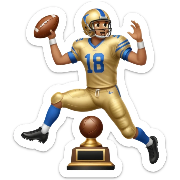 trophy of football player gold player giving stiff arm knee up sticker