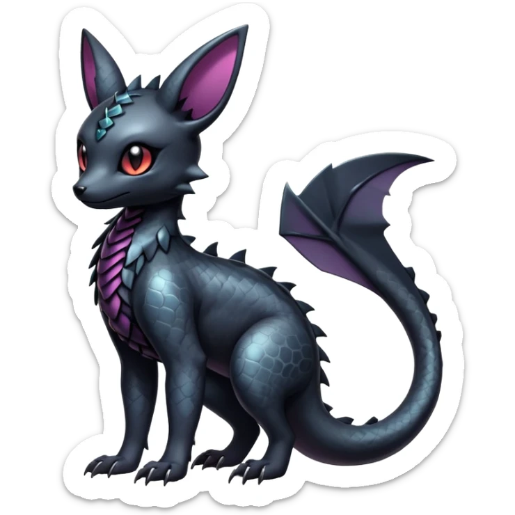 Shiny Dark Cute Majestic Sophisticated Modern Gothic Gloomy Futuristic Scaly Cyber-Salandit-Umbreon-Delcatty-Hybrid (Full body) sticker