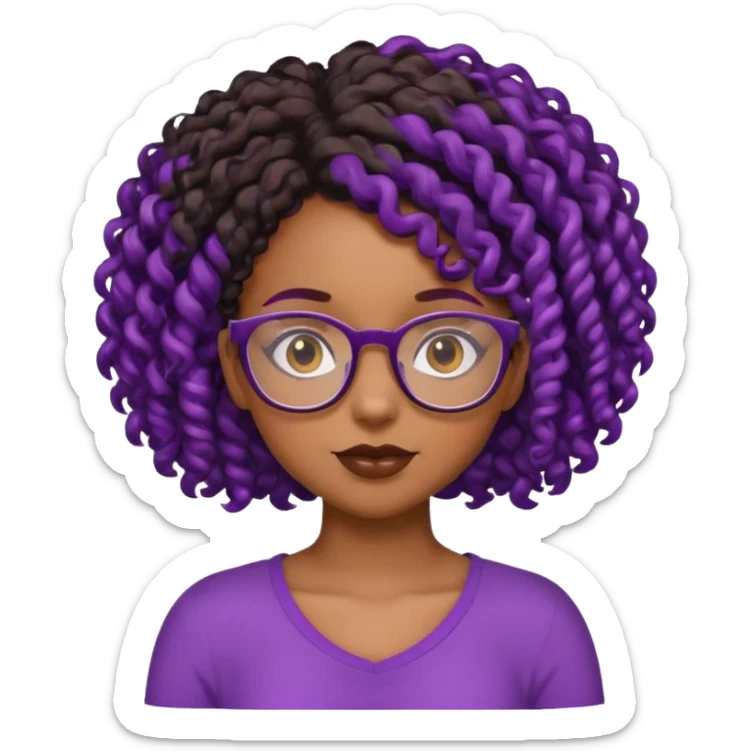 this emoji 🤓 but it’s a black girl with purple black curly hair no shoulders  sticker
