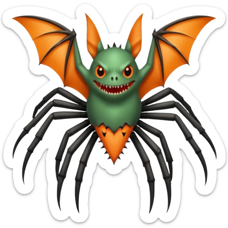 A bat with acid all in his body and his eyes  replaced with shark teeth and his hand in his back ( four hand) and his spines will be very spiky  and his leg will like a spider and last his eyes or 4 eyes will be in his hands and the colour of the eyes will orange and black sticker