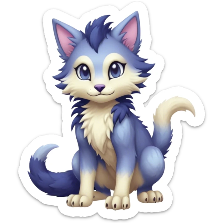 Kawaii dark edgy fantasy pastel ethereal feline-vernid-sergal-fursona animal creature with a tufted tail full body sticker
