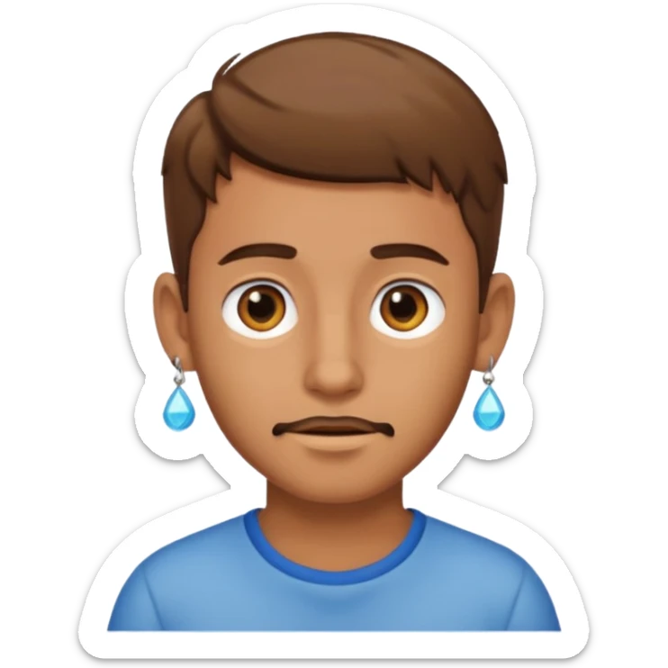 Boy with tanned skin, short brown hair, a light beard, and an earring in his ear sticker