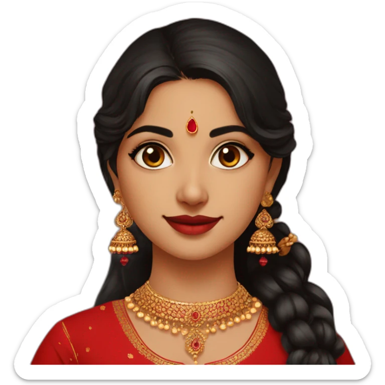 indian girl wearing full sleeve blood red kurti with jhumkas sticker