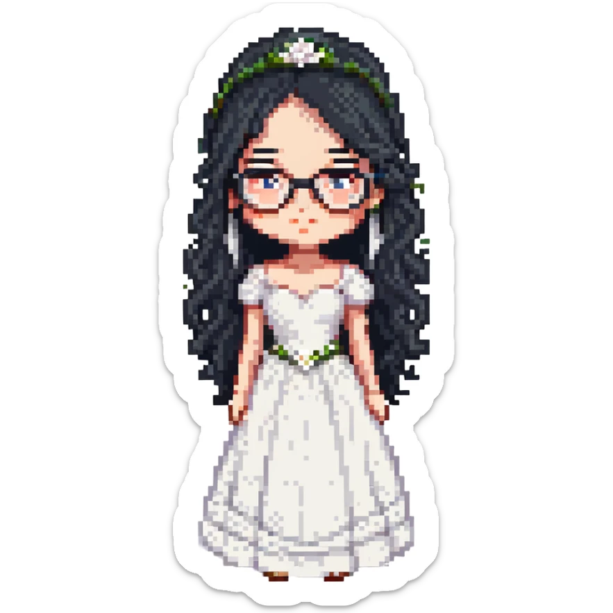 girl with black hair in glasses in a wedding dress sticker