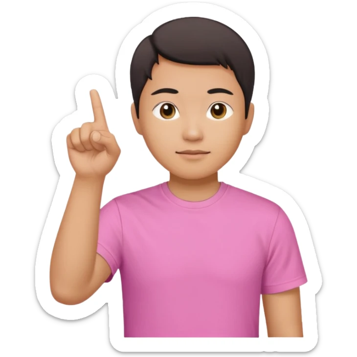 Draw a picture of a person corean pointing to themselves with their other hand raised if pink tshirt  sticker