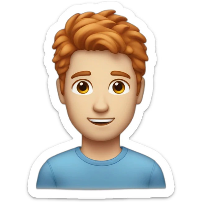 man with ginger auburn hair, stubble, one blue eye and one blue and brown eye sticker