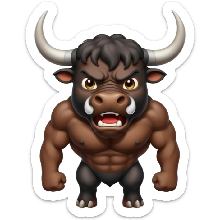 Emoji of an angry black powerful bull with steam coming out of its nose sticker