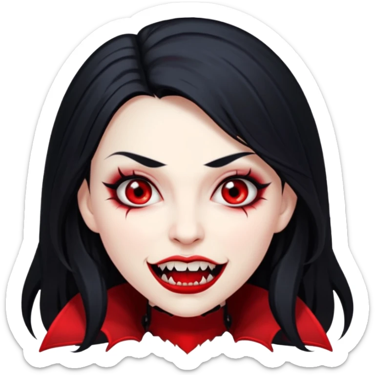 Beautiful vampire woman with long black  hair and red highlights showing fangs  sticker