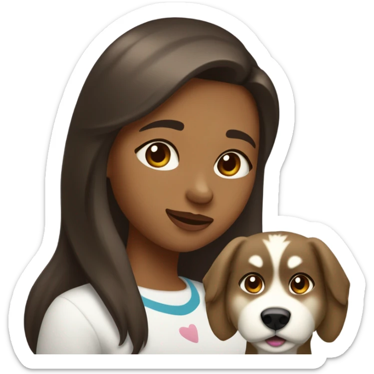 Une fille aux cheveux brun foncé fais un bisous sur la joue  a un Husky doré clair sticker