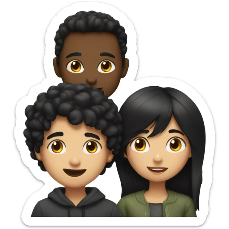 Girl with black hair kissing boy with black hair  sticker