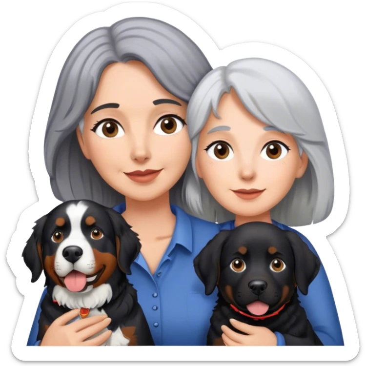 Gray hair Woman with Bernese mountain dog and black lab sticker