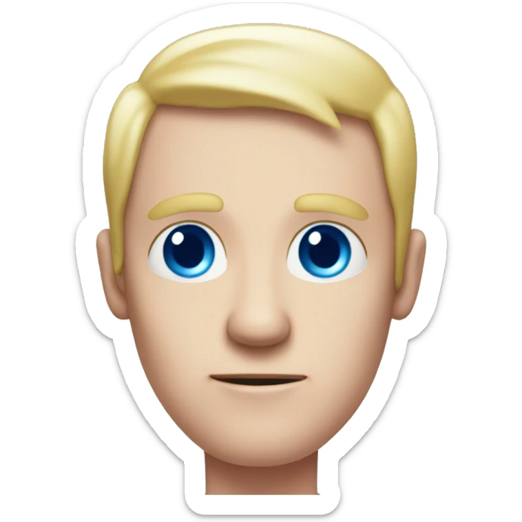 man with pink skin very very bright blue eyes looks old losing hair, hair is blond sticker