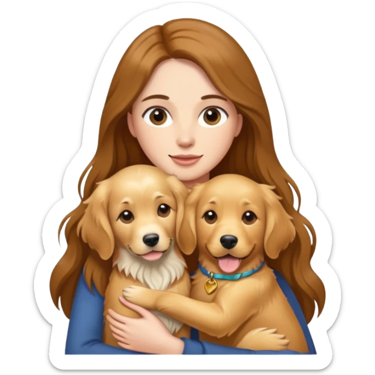 woman with long brown hair holding a golden retriever dog in her arms sticker
