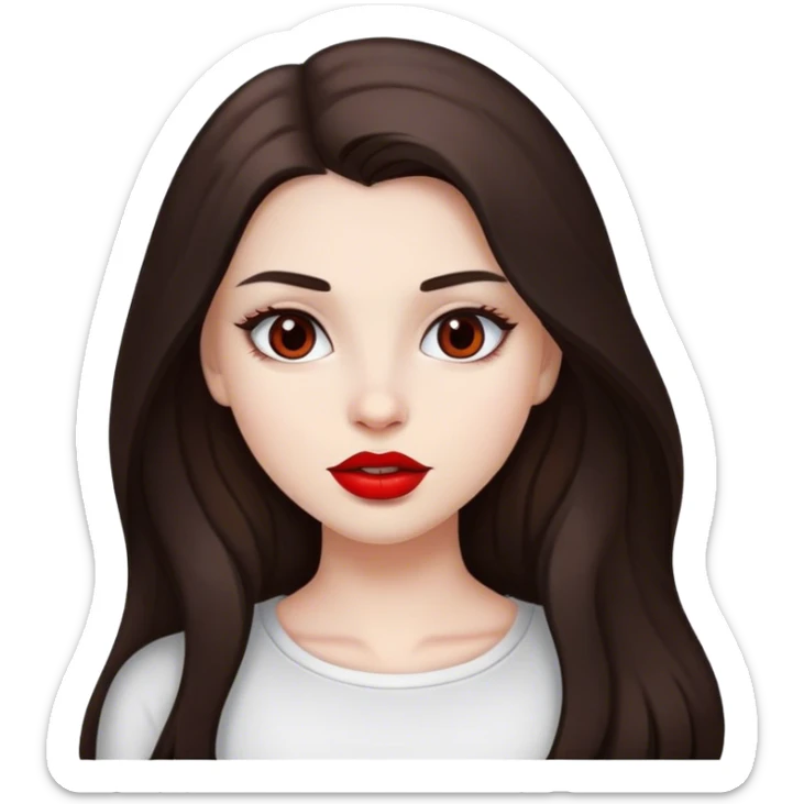White skin, dark brown hair, pretty girl, long hair, brown eyes, red lips  sticker
