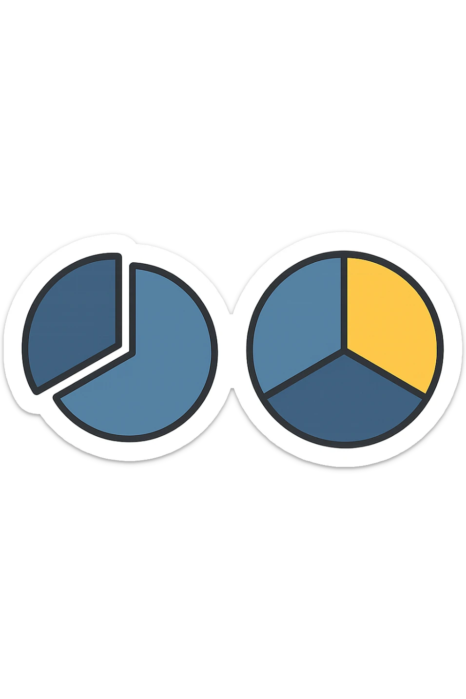 due grafici a torta, uno ha due spicchi e l'altro ne ha 3, isolati su sfondo bianco sticker