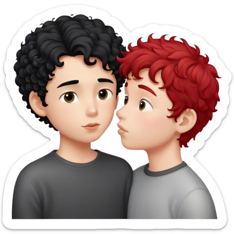 Curly Black hair boy with red straight hair kissing sticker