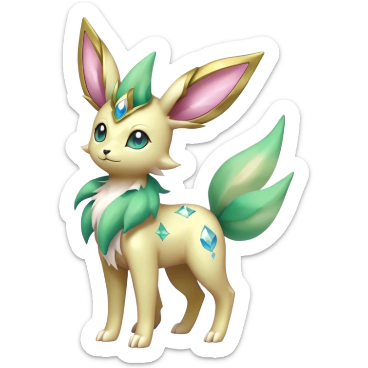 Shiny Cool Sparkly Cute Ethereal Leafeon-Sylveon-Fakemon-hybrid-fusion- full body sticker