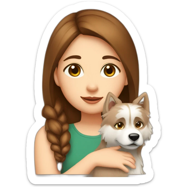 Girl green eyes brown hair hug Dog Siberian laika sticker