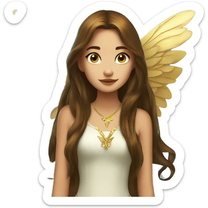 big wings, Beautiful, fairy, gold, brown, dark green, green, long hair sticker