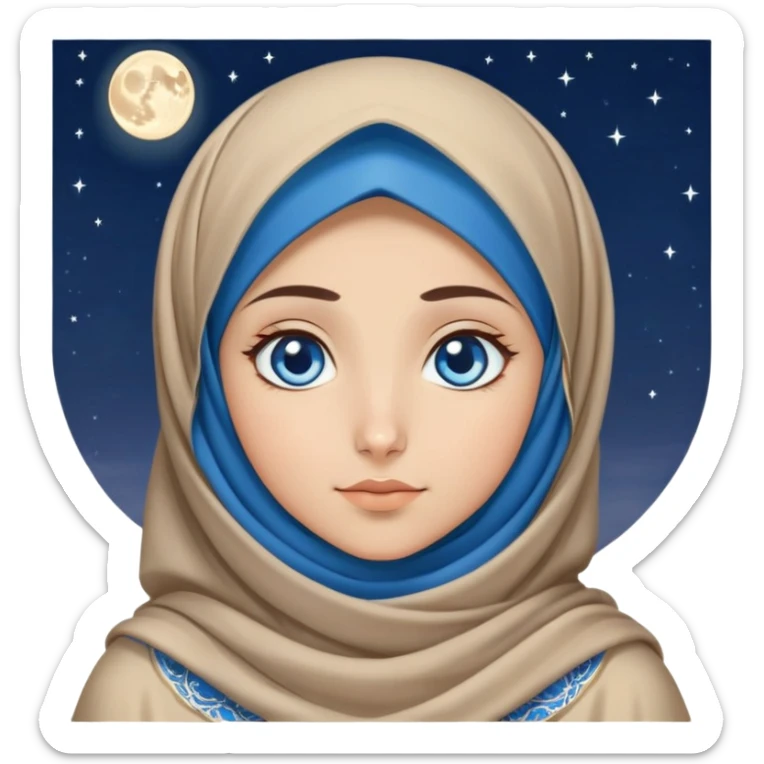 Turkish beautiful finish Konya girl blue eyes with moon hijab dress and watching the moonlight sky on the ground  sticker