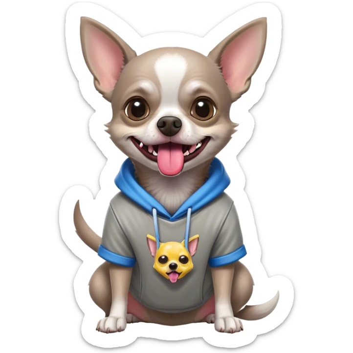 Grey old Chihuahua ￼ with tongue sticking out and a Fortnite shirt on sticker