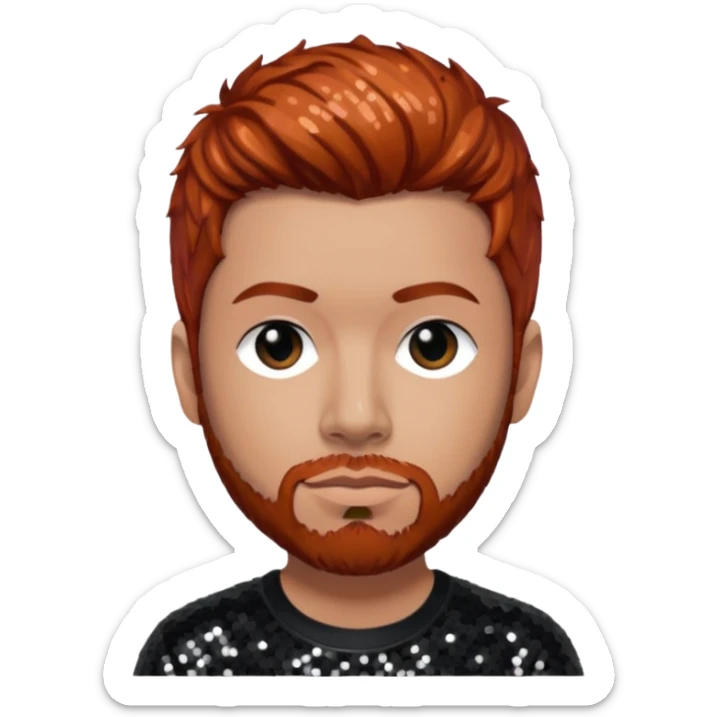Abe Cunningham from Deftones with auburn hair, light skin, black sequin outfit sticker