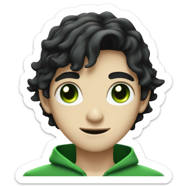 teenage white-skinned wizard with black hair and green eyes in green disgue sticker