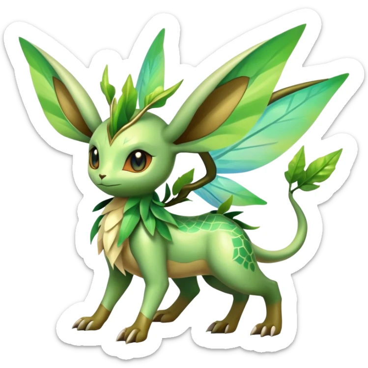 Exotic Tropical Rare Shiny Epic Ethereal Leafeon-Celebi-Flygon-Turtwig-hybrid, full body sticker