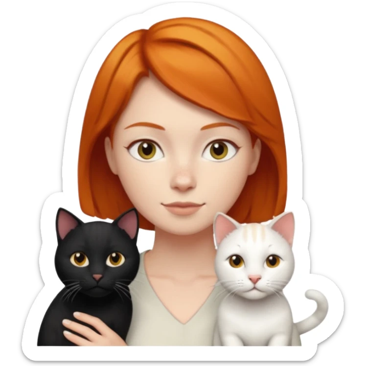 white big cat and a black small cat and a ginger woman short hair  sticker