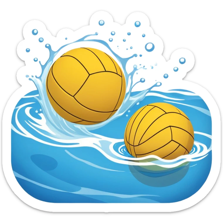 An icon featuring a yellow water polo ball floating on the water with goals in the background, inside a swimming pool. The design includes splashes and ripples, symbolizing the fast-paced action and strategy of water polo. Transparent background highlights. sticker
