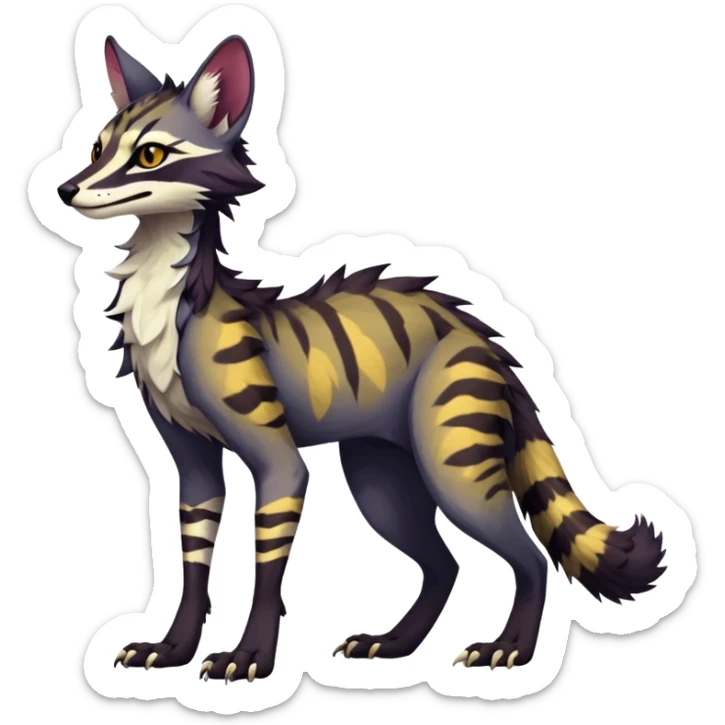 Feral Rare Fantasy dark vibrant warm-colored Vernid-Sergal-Genet-species by LiLaiRa, random markings, tufted ears, full body, 4 legs sticker