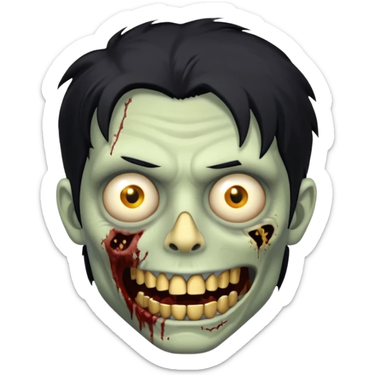 cabelo liso desordenado negro homen con aparencia de zombi y que haga un gesto mostrando los dientes de oro sticker