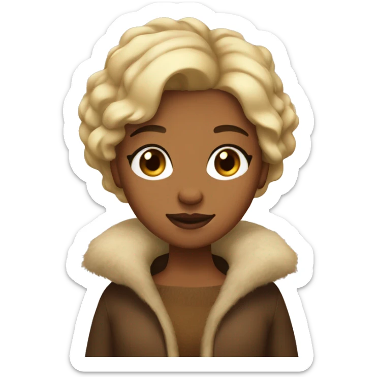 Brown-skin girl with short blonde hair, wearing a fur coat sticker