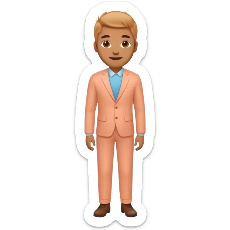 Excited pursed lip full body man emoji with a large peach where there waist would usually be sticker