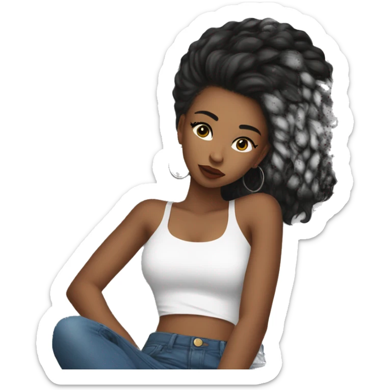girl with baddie long lashes withh white crop top and with jeans on sleeping sticker